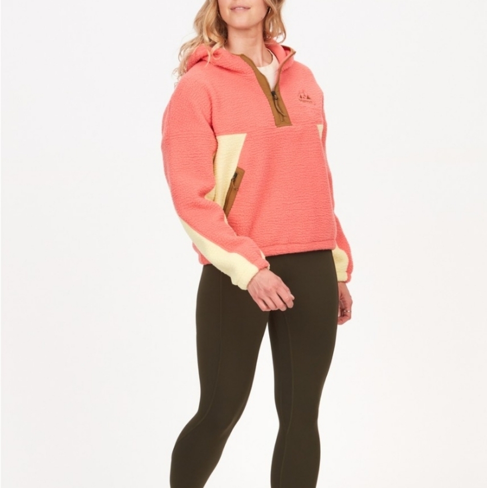 NWT Marmot Women's Coral and Yellow Fleece 1/2 Zip Hoodie - Picture 3 of 5